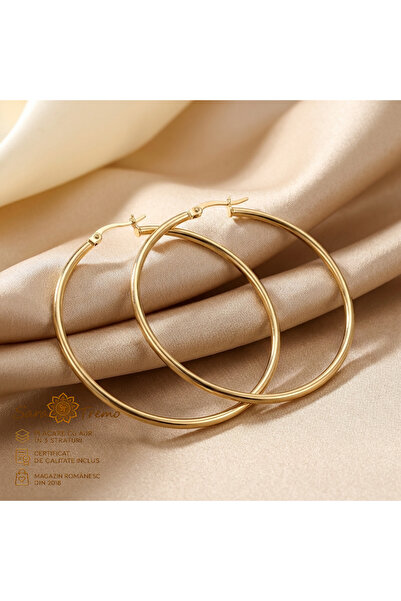 SaraTremo Cercei Maxi Hoop Brazilia – 6,5 cm, placați cu aur de 18K