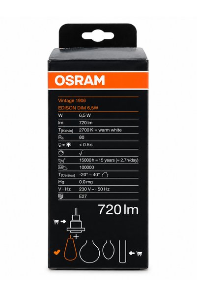Osram Vintage 1906 Edison LED Ampul 6.5W 720 Lümen 2700K E27 Dim Edilebilir Sarı Işık