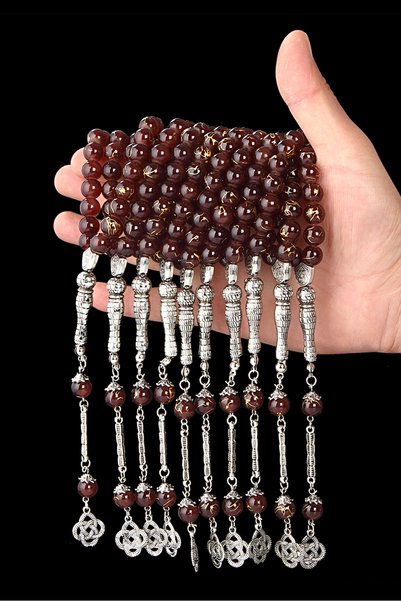 Öyküm accesory 10 Pieces Round Model Natural Stone Glass Prayer Beads Set, Gi...