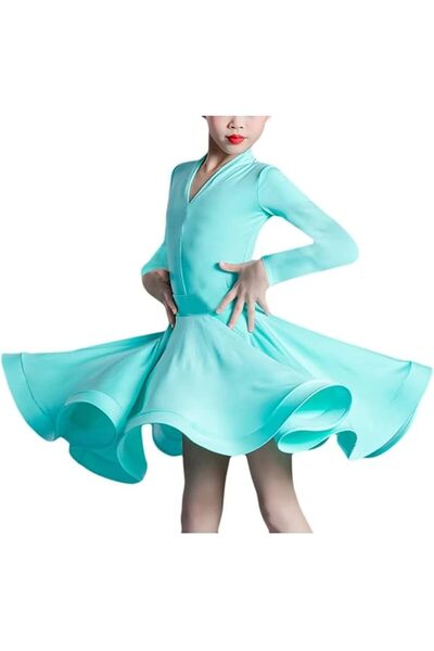 GENERAL Girls Ballroom Dance Dress Long Sleeve Latin Ballet Tango Performance...