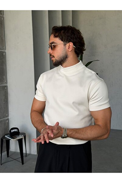 FO4RBS Half-Throated Dubble Face Fabric T-Shirt Cream