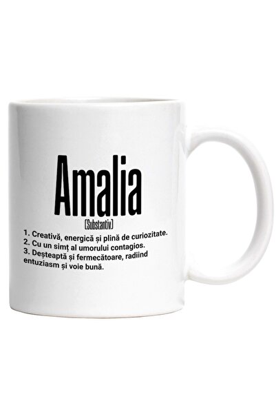 INOVATIX Cana alba personalizata,Numele Amalia,si ,Creativa,Desteapta,Curioas...