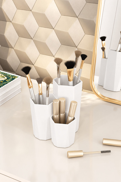 DOVİHOME Sandy Makeup and Cosmetic Organizer Brush Holder White
