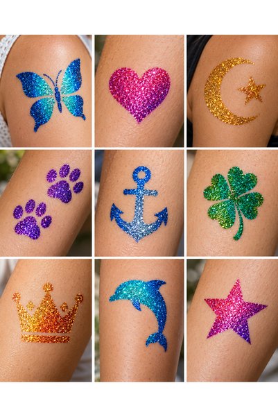 Airbrush Tattoo Simli Dövme Büyük Set – 136 Desen Şablon, 20 Sim ve Uygulama Malzemeleri