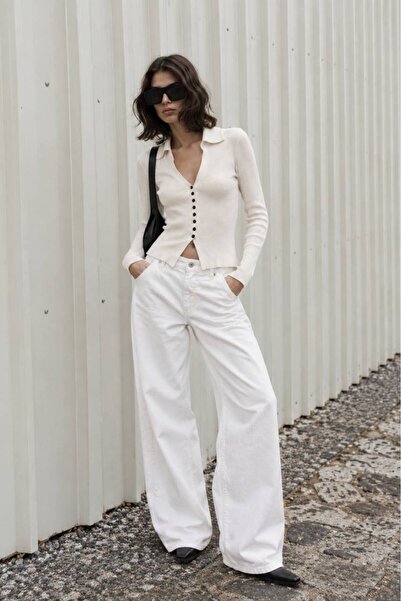 vuvutasarım V-Neck Button Detailed Long Sleeve Women's Knitwear Blouse 52115199