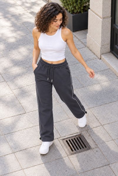 TKT Baggy, Cuffed, Side-Piping, 3-Thread Winter Women's Anthracite Sweatpants