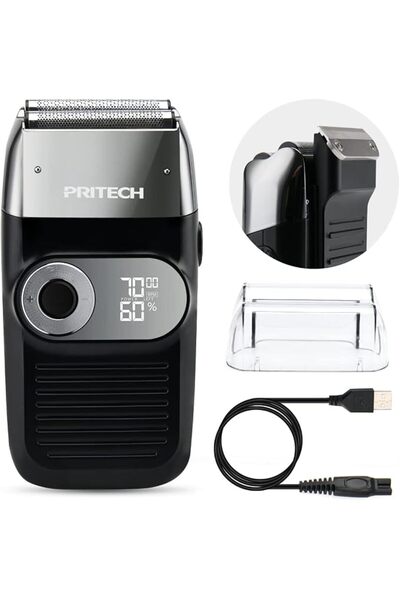Pritech ماكينة حلاقة كهربائية مزدوجة 2 في 1 للرجال مزودة بشفرة وماكينة تشذيب ...