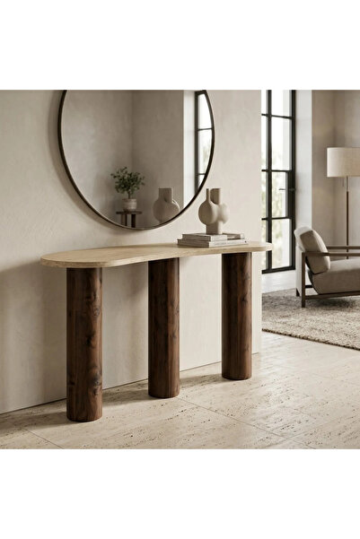 Generic Elegant Design Wooden Oval Console Table - Beige and Brown - 140X40X80Cm