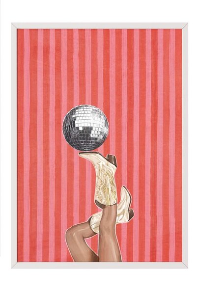 Postifull Poster cu minge de discotecă și cizme – Tablou cu ramă albă NR. 160133