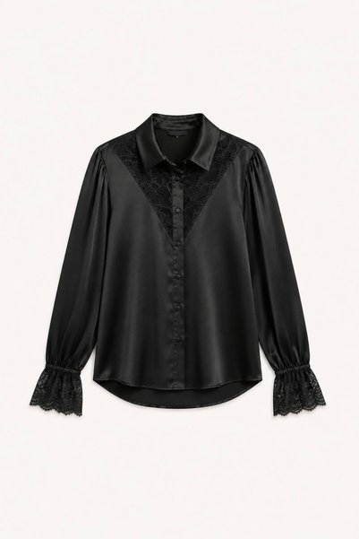 Kedi Fashion Dantel detaylı saten gömlek