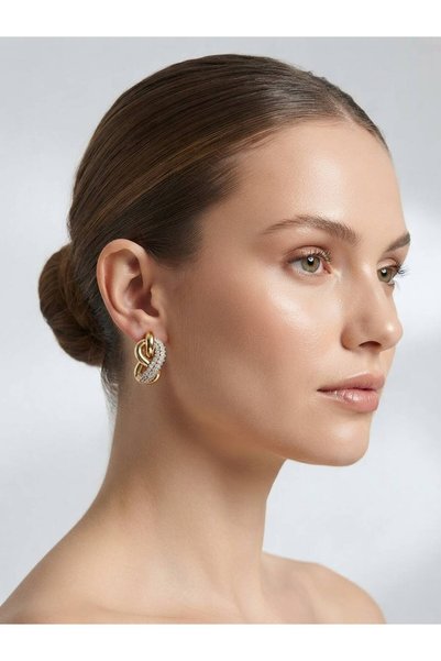 DUUE ACCESSORY Zirkon Taşlı Düğüm Model Çelik Küpe