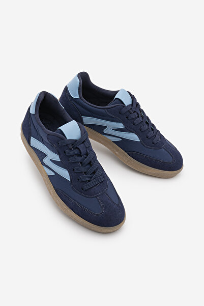 Marjin Kadın Sneaker Bağcıklı Süet Spor Ayakkabı Starse Lacivert Süet