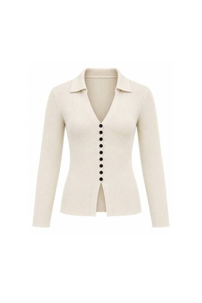 vuvutasarım V-Neck Button Detailed Long Sleeve Women's Knitwear Blouse 52115199