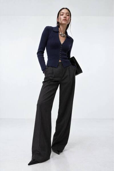 Secret Passion Lingerie New Season V-Neck Button Detailed Long Sleeve Knitwear Blouse 52115199