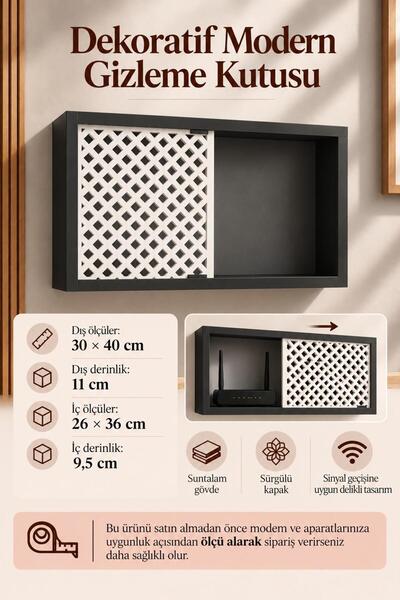 SILAYN Duvara Asılabilir Dekoratif Modem- Wifi ve Sigorta Saklama Kutusu 30x4...