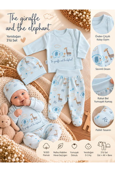 L' Atelier MiDuMi Baby, Newborn, Unisex, Elephant and Giraffe Patterned, with...