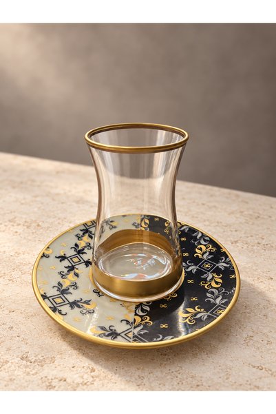 DECOSTYLE طقم شاي زجاجي من البورسلين 12 قطعة مع أطباق بورسلين 160 سي سي