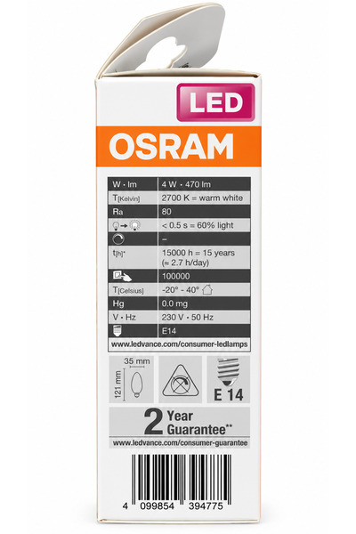 Osram LED Filament Kıvrık Uç Mum Ampul 4W 470 Lümen 2700K E14 Sarı Işık