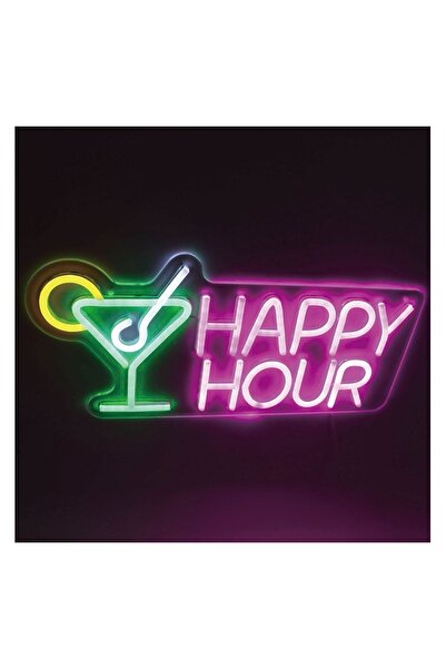 OEM Lampă LED Neon Roz Verde Alb și Galben  "Happy Hour " Cocktail 43x21cm