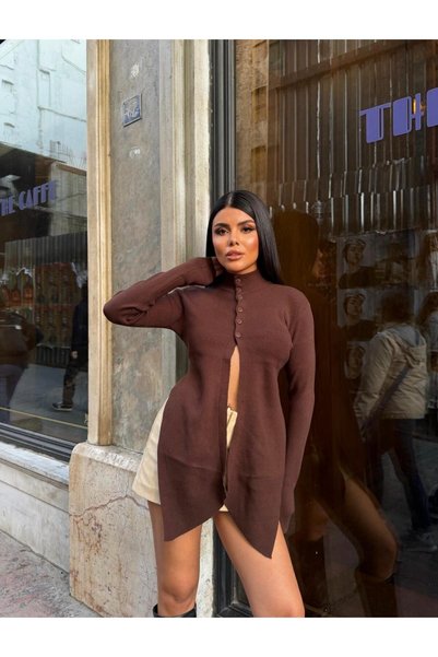 Flarsky Bluză de damă din tricot cu croială asimetrică și închidere cu nasturi