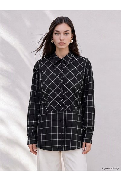 LC Waikiki Alita City Farkıyla Soulife Black Plaid Women's Shirt