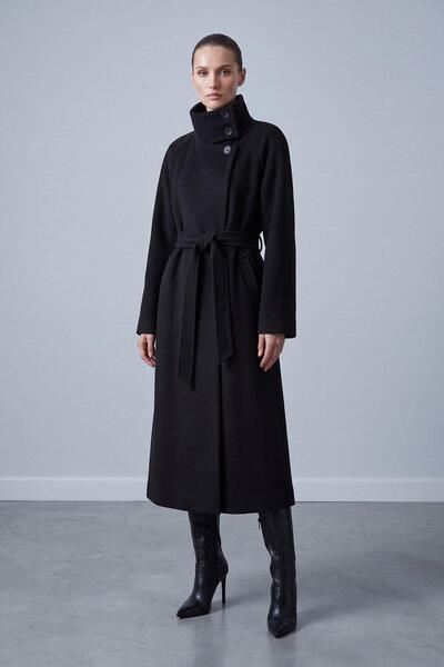 Soul Belted Stand Collar Cashmere Coat Black 32526