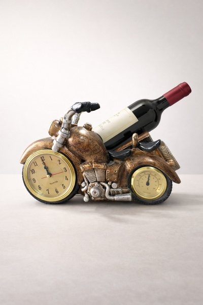 Dumco Motorcycle Shaped Wine Holder with Clock and Thermometer DM-XC0382-