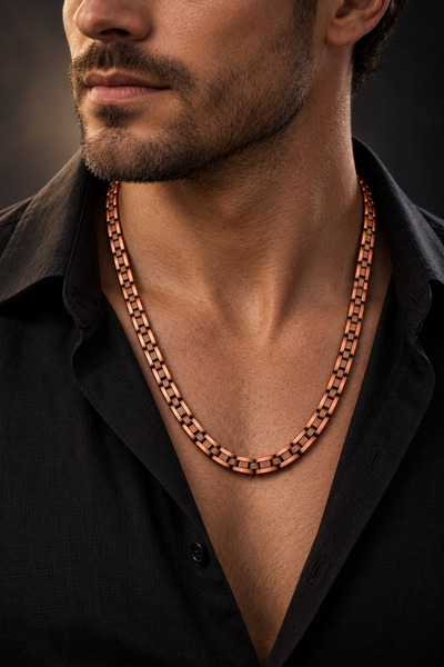 İyyaKee Magnetic Copper Plated Women's and Men's Chain Necklace Textured Bean Design