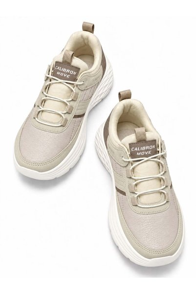 CCWAY AYAKKABI Single-Strap Stretch Elastic Leather Women's Sports Shoes; Beige Brown
