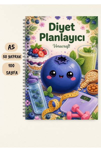 VORACRAFT Diyet Planlayıcı Defteri A5 50 Yaprak 100 Sayfa Tel Spiral DY00017