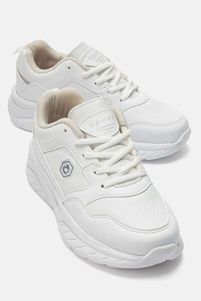 CCWAY AYAKKABI Women's Studded Lace-Up Sneakers White White