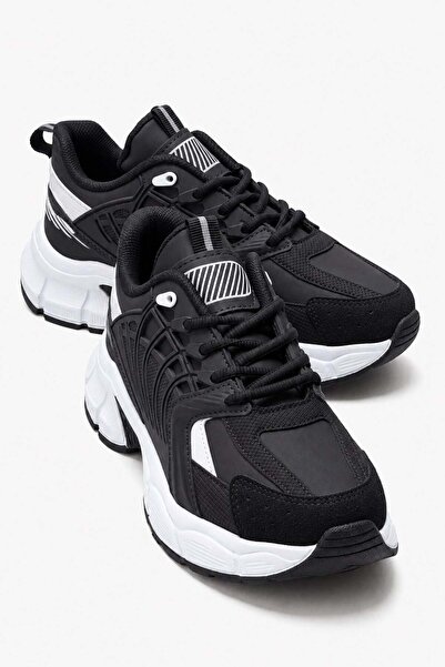 CCWAY AYAKKABI Side-Panel Tied Leather Women's Sports Shoes Black White