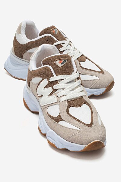 CCWAY AYAKKABI W-Li Connected Piece Leather Women's Sports Shoes Beige Vison
