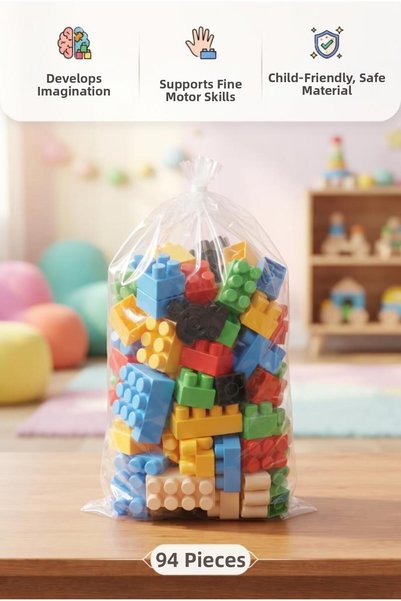 Tıfıl Toys مجموعة مكونة من 94 قطعة من مكعبات البناء التعليمية الملونة كبيرة ا...