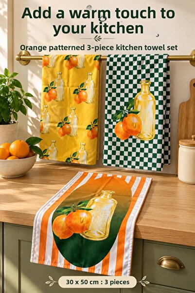 Dotamess Fruit Patterned 3-Piece Kitchen Towel Set 30X50 cm Orange Patterned ...