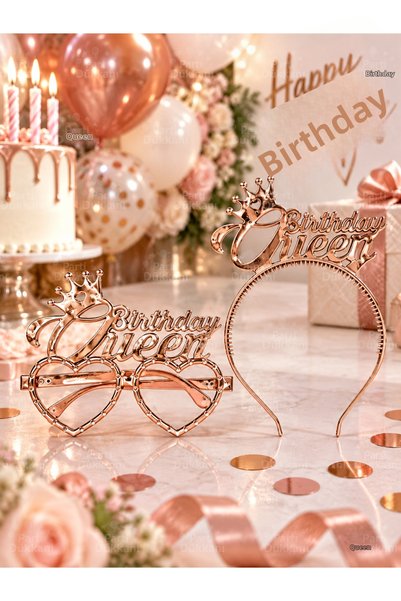 Parti Dükkanı Birthday Queen Crown and Heart Glasses Set of 2 Rose Gold Mica ...