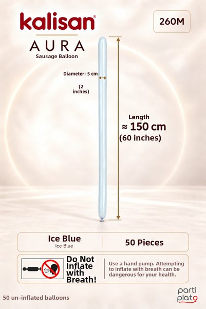 Kalisan Aura Ice Blue 260m 50-Pack Sausage Modeling Latex Balloon
