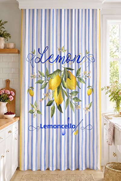 Realhomes Lemon Cello Written Lemon and Flower Patterned Digital Printed Sing...