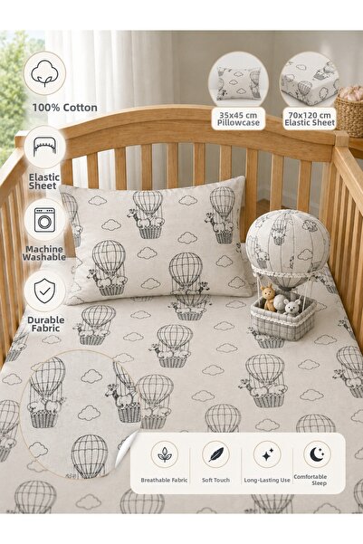 Ozz Baby Anne Yani Park Crib Bed 100% Cotton Baby Fitted Sheet (70X120X16Cm) Pillowcase (35X45)