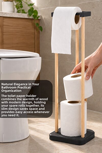 Meleni Home Wooden Toilet Paper Organizer - Bathroom Organizer with Refills Napkin Holder Wooden Toilet Paper Stand