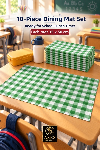 Ases Design Pack of 10 Washable Lunch Mats 35X50 cm Green and White Checkered...
