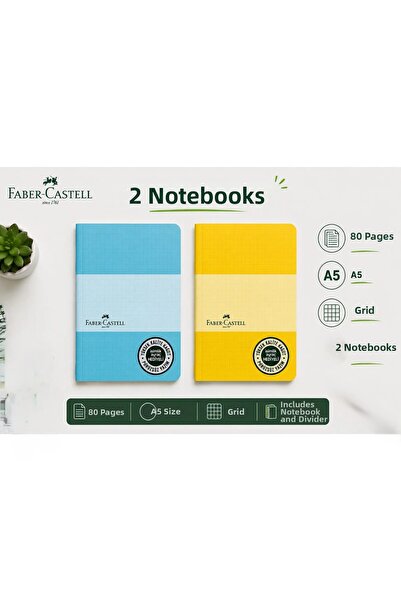 Faber Castell 2 caiete Faber format mic A5, 80 de coli, cu pătrățele, copertă...