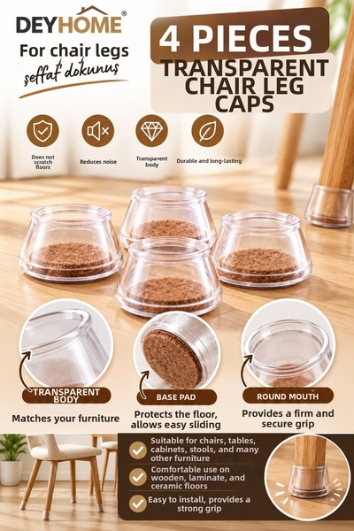 DEYHOME Capac transparent pentru picioarele scaunului, rotund, 4 bucăți – Cap...