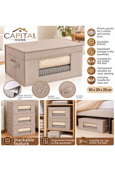 Capital Home منظم متعدد الأغراض + صندوق تخزين مع نافذة شفافة + غطاء 50 × 30 × 20 سم