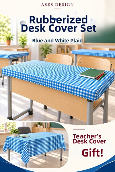 Ases Design Blue and White 15-Piece Elastic Tablecloth, 100X140 cm Teacher Ta...