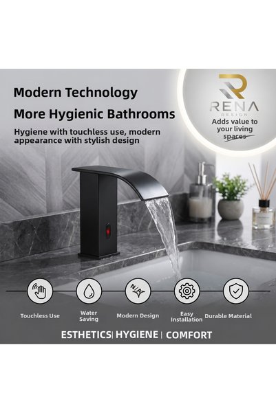 RENA DESIGN Black Square Sink Faucet with Photocell Sensor, Touchless Automat...