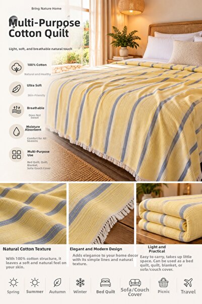 ByEnBi 100% Cotton 2-Person Pike 240X220 cm Yellow Earth Color