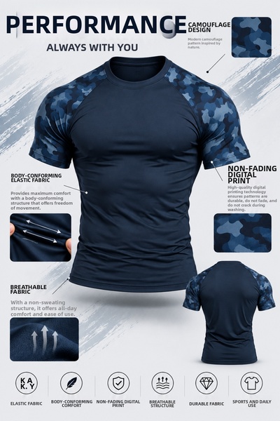 FitVult Sleeve Camouflage Printed Short Sleeve Military Color Camouflage Flexible Compression Sports Tshirt Body Fitting Body Underwear