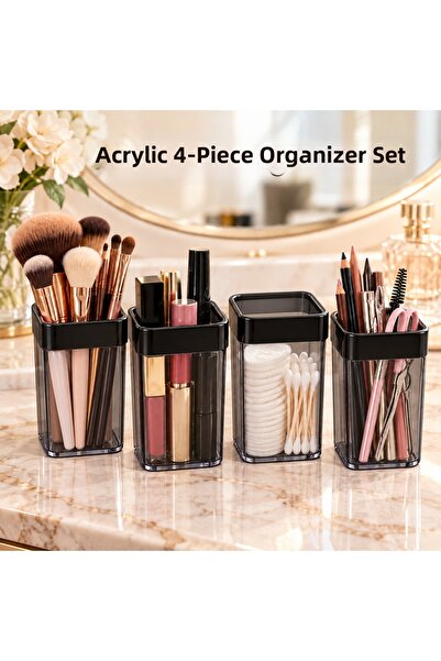 LUCES DESİGN 4-Piece Acrylic Makeup Organizer Set – Cosmetic and Grooming Sup...