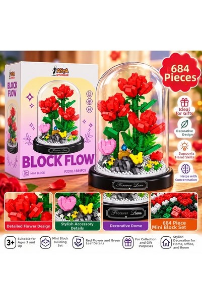 TRUST STORE Flower Bricks with Bell Jar 684 Piece Mini Block Building Set – D...